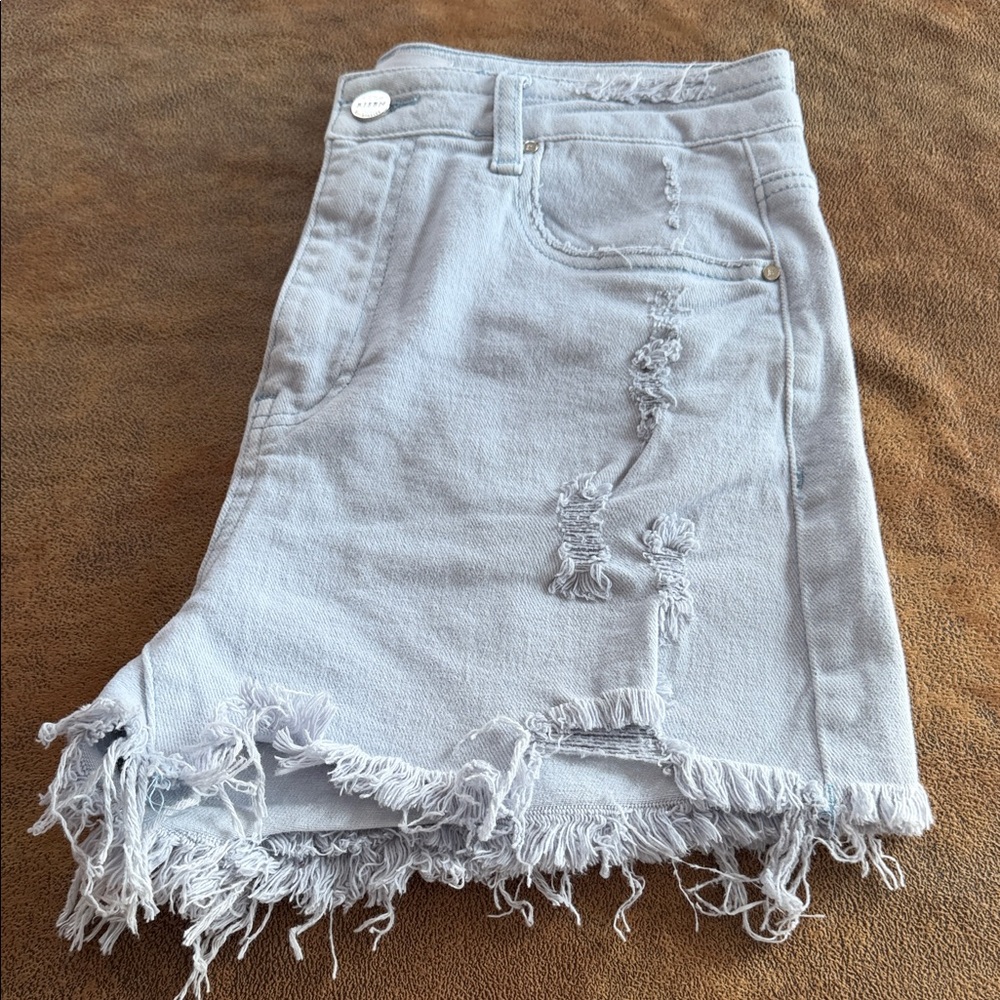 Risen Frayed Light Blue Denim Shorts